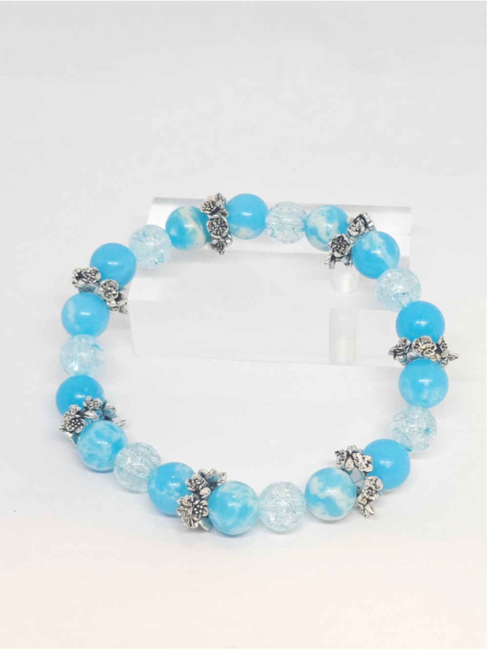 Larimar Beaded Bracelet Natural Gemstone 7.5"